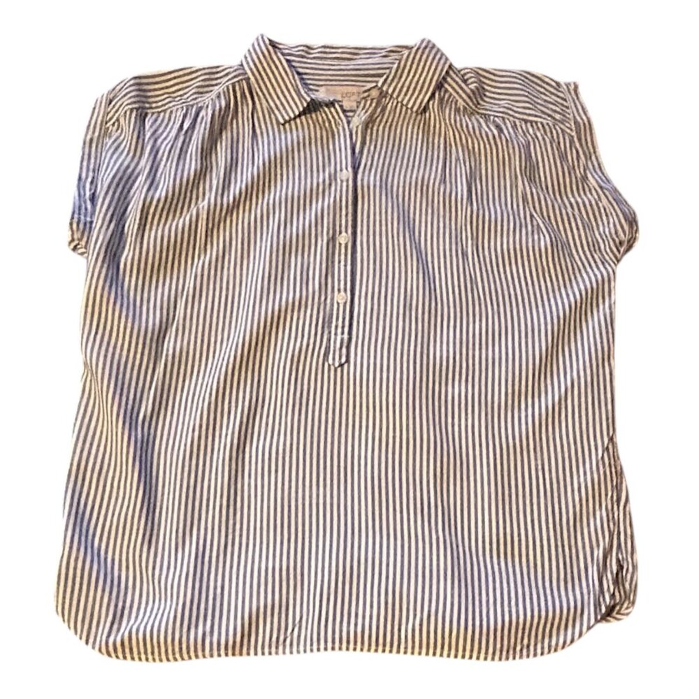 Classic Coastal Stripe Button Front Blouse | LOFT | Size Small - Picture 3 of 10